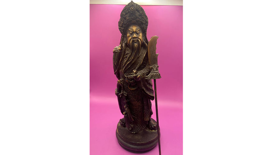Antique Chinese Bronze Tone Guan Gong Warrior