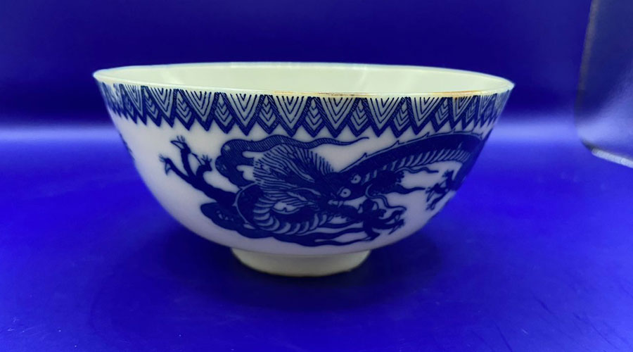Antique Blue & White Dragons Porcelain Bowl