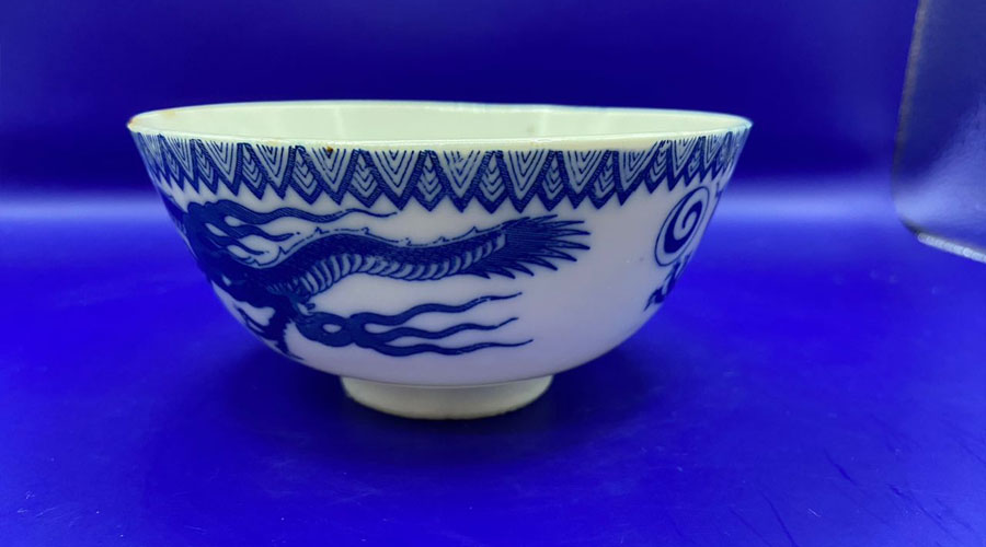 Antique Blue & White Dragons Porcelain Bowl