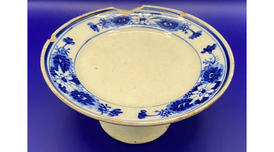 Antique Blue and White Cake Stand Plate