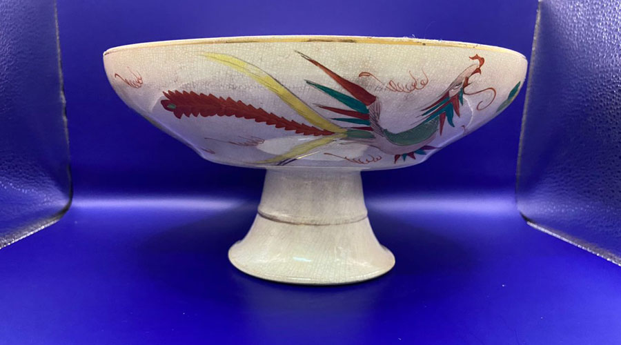 Antique Chinese Fowl Stand Cake Plate