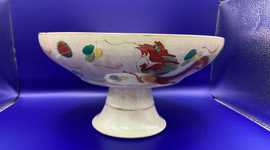Antique Chinese Fowl Stand Cake Plate
