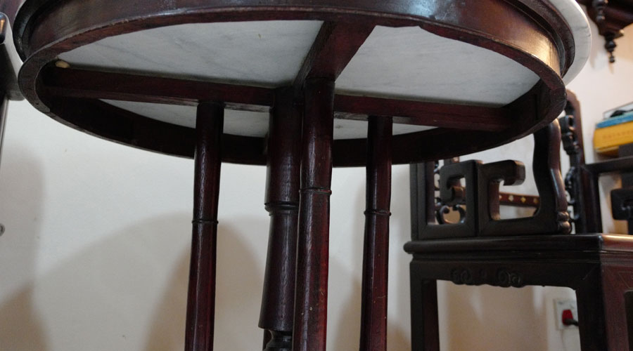 Antique Wood Marble Table and Chairs